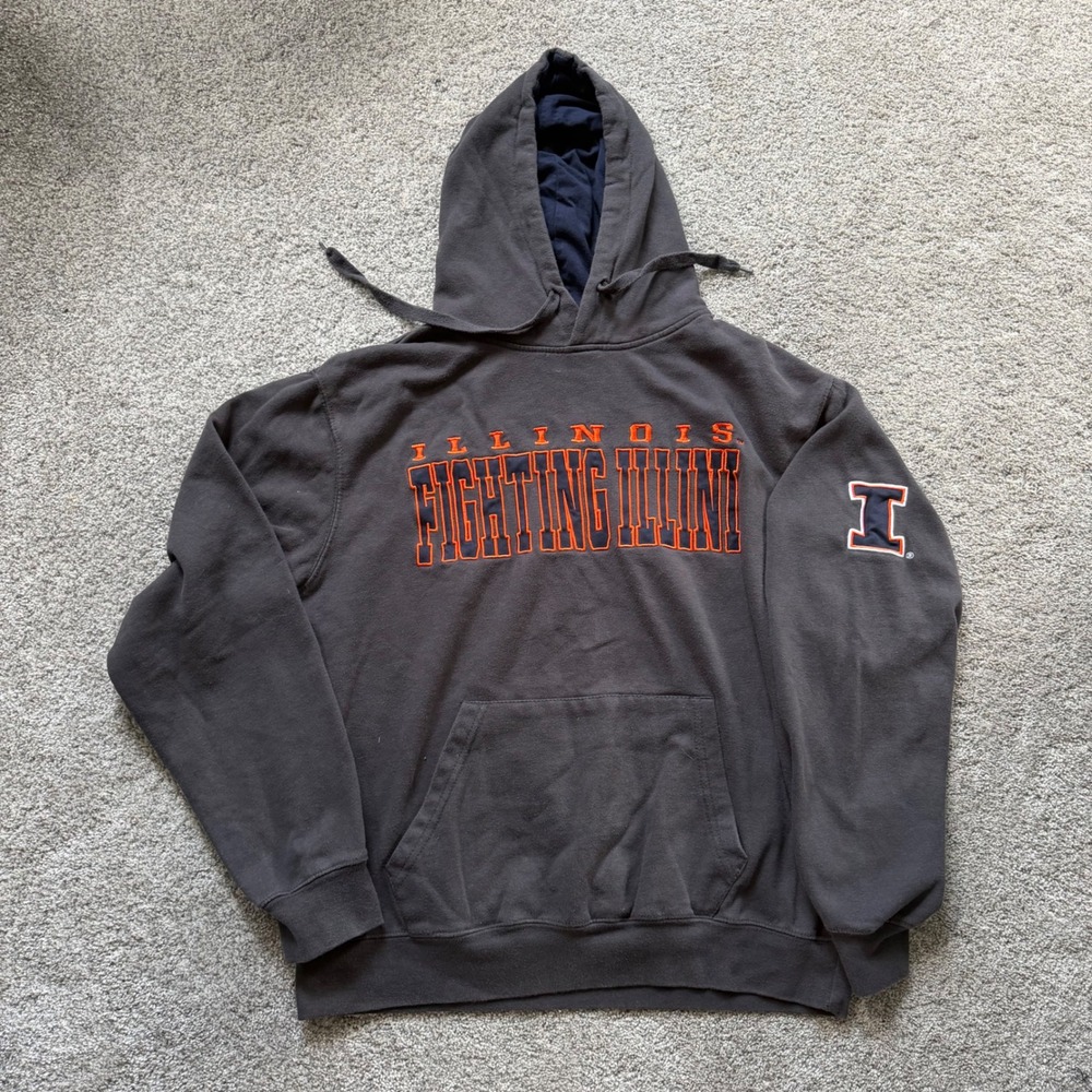 Stadium Athletics Illinois Fighting Illini Hoodie Gray Embroidered Mens Large